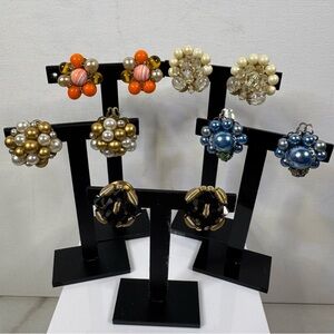 VTG 5 PAIRS CLUSTER CLIP ON EARRINGS Unmarked MULTICOLOR / 1” to 1.25”